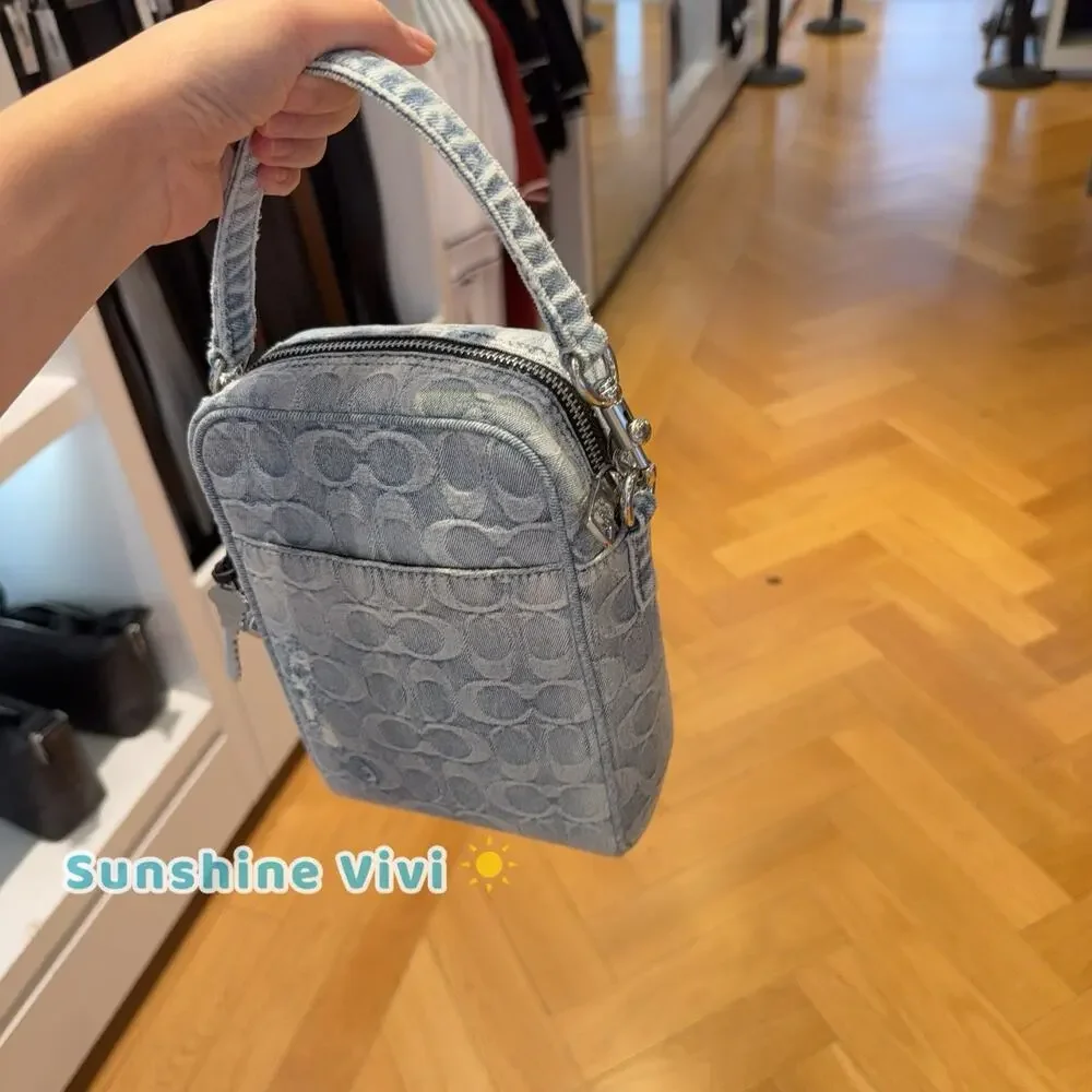 NWT Coach Tristan Crossbody Bag 14 In Loved Signature Denim With Charms CET70